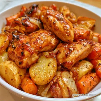 Autumn Chicken One Pan Dinner: Roasted Recipe Card