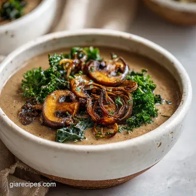 Mushroom Onion Kale Soup with Coconut Milk in 45 Minutes