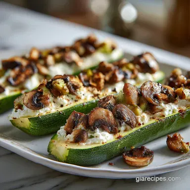 Mushroom Ricotta Zucchini Boat: Baked Recipe Card