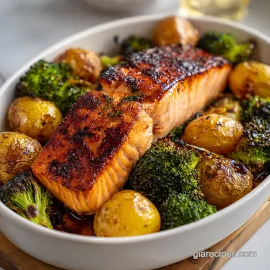 Sheet Pan Salmon Veggies for 2 Servings Recipe Card