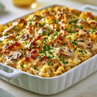 Turkey Stroganoff Noodle Bake in 30 Min Recipe Card