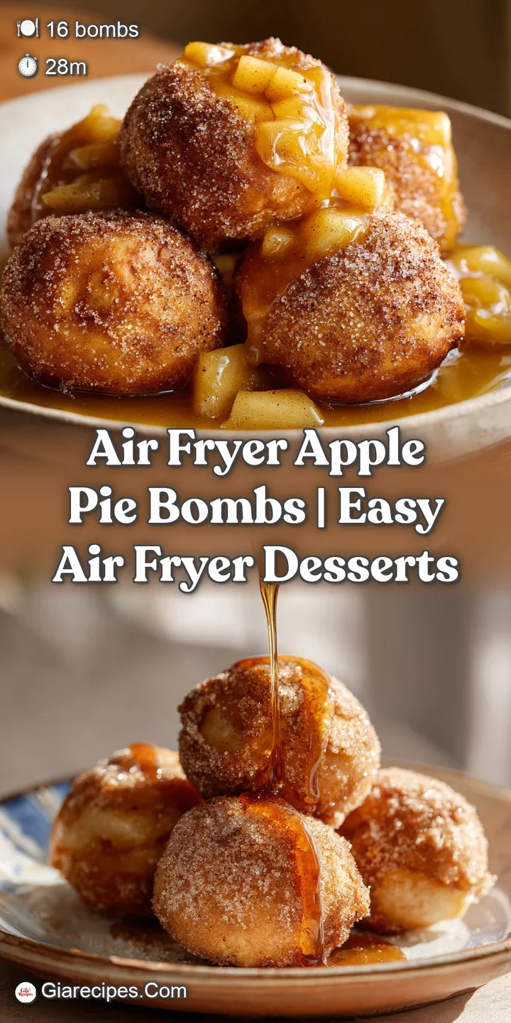 Close-up of a warm pastry bite bursting with gooey cinnamon apples and topped with a glistening sugar glaze.