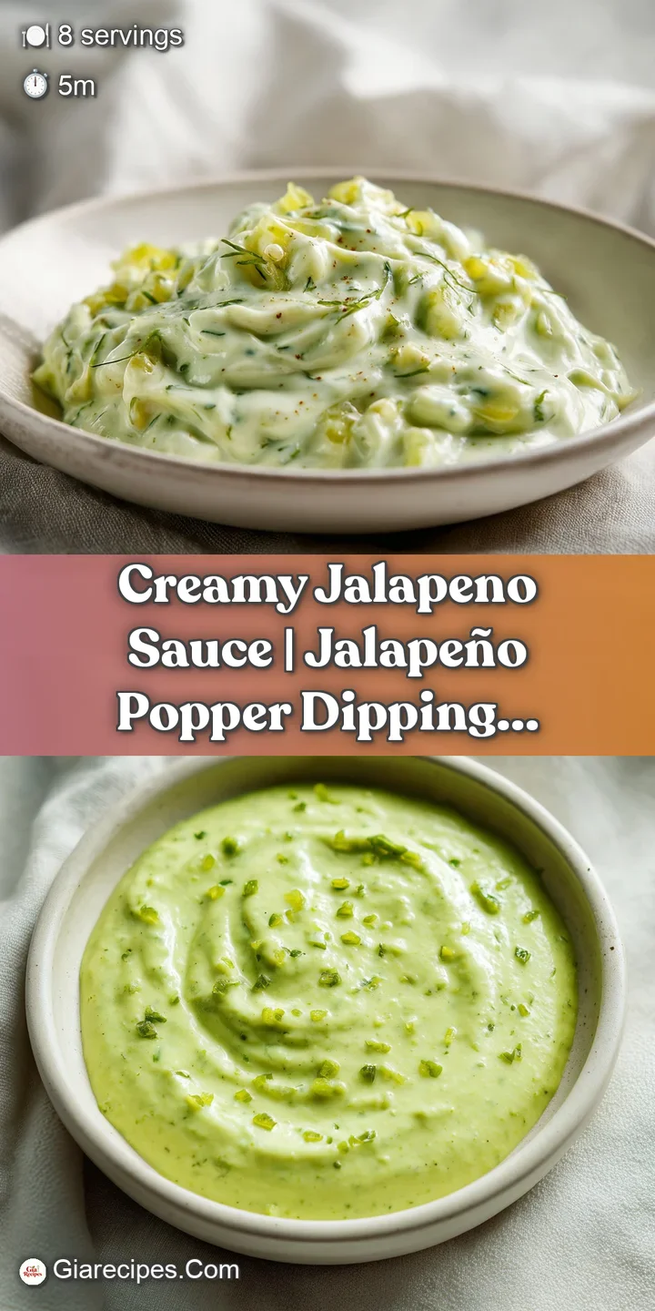 Close-up of a thick, glossy pale green sauce with a smooth texture and tiny specks of minced jalapenos.