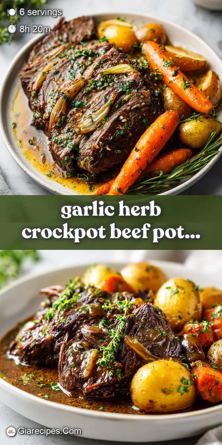 garlic herb crockpot beef pot roast - appetizing dish ready to serve