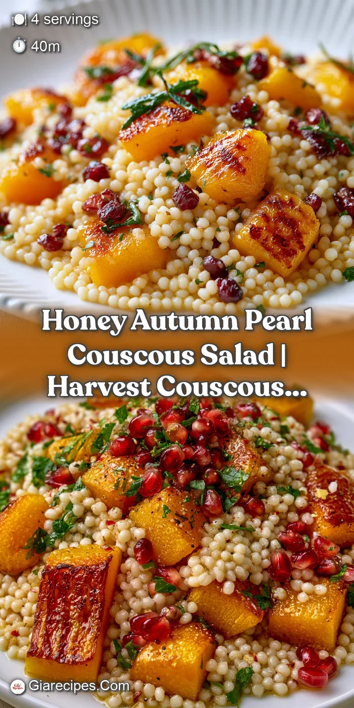 Close-up of plump, honey-glazed golden pearls with jewel-toned pomegranate seeds and a hint of fresh greenery.