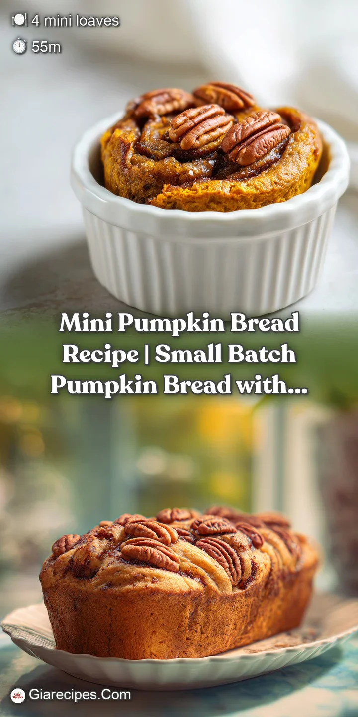 Close-up of a golden-brown mini pumpkin loaf with a slightly cracked, cinnamon-kissed top.