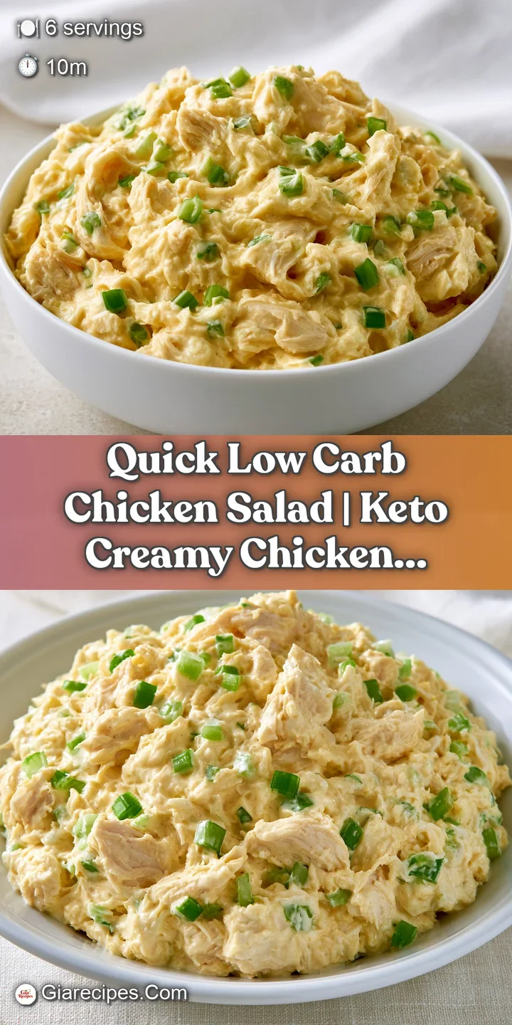Extreme close-up of chunks of tender chicken coated in a rich, creamy dressing with flecks of fresh green herbs.