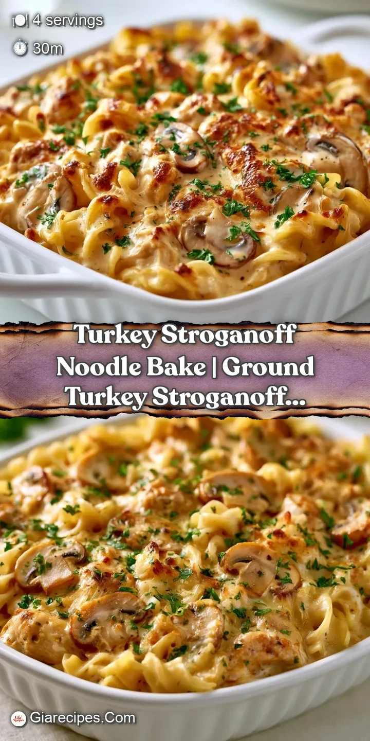 Close-up of bubbling golden-brown cheese over creamy noodles and tender turkey chunks with a hint of steam.