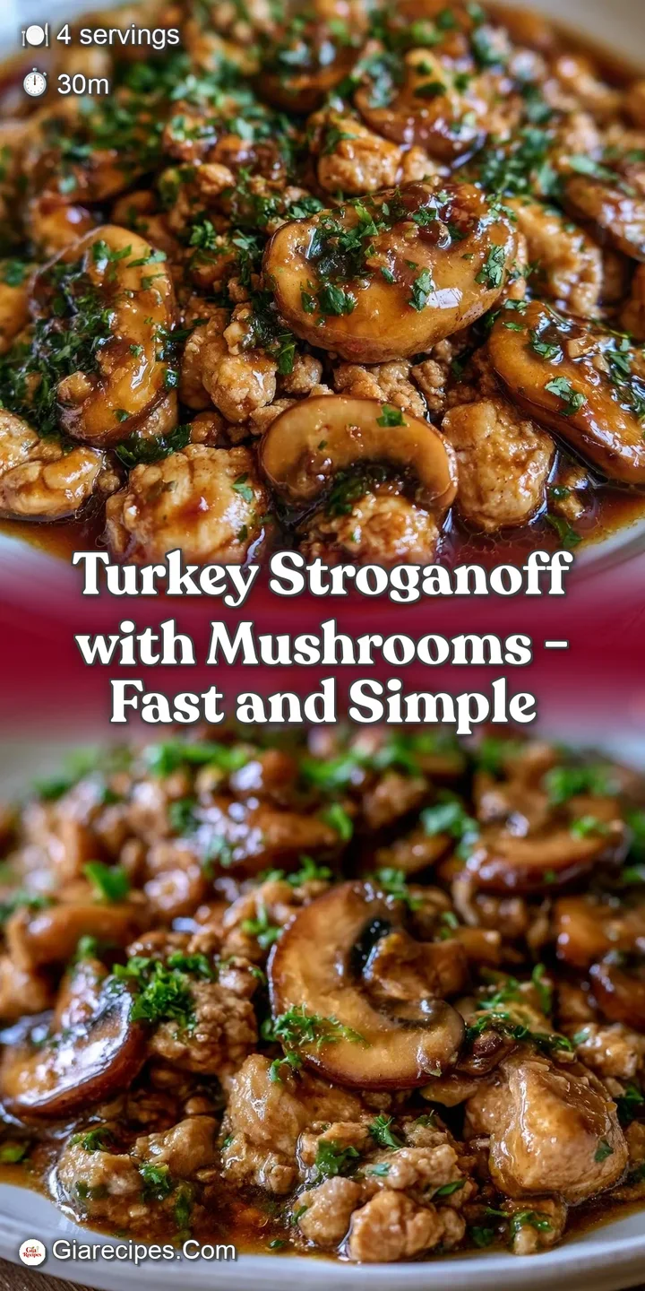 Extreme close-up of a glossy, creamy mushroom sauce coating tender pieces of meat, topped with fresh green parsley.