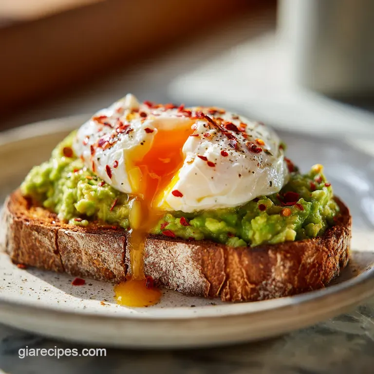 Sliced artisanal toast topped with vibrant green avocado and a soft egg, plated elegantly on a minimalist white dish.