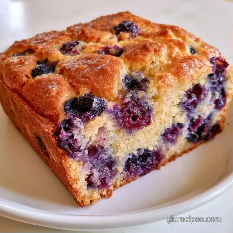 A moist slice of berry cake on a white ceramic plate with a drizzle of syrup and a fresh sprig of green mint leaf.