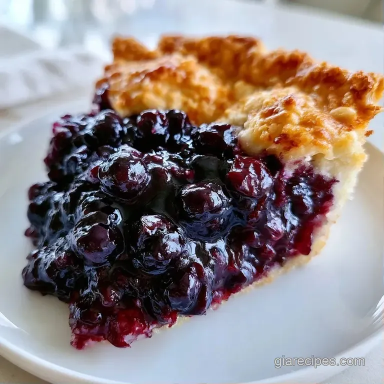 A precise slice of tart fruit pie with a dollop of white cream and a fresh mint leaf on a white ceramic plate.