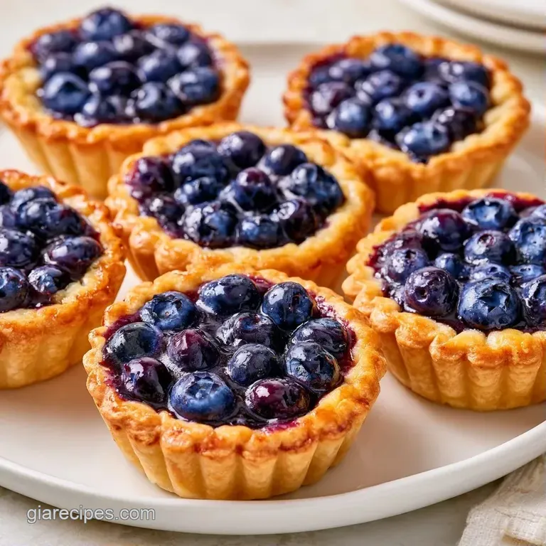 Mini flaky pastries with deep purple berries arranged on a white ceramic platter with a sprig of fresh mint.