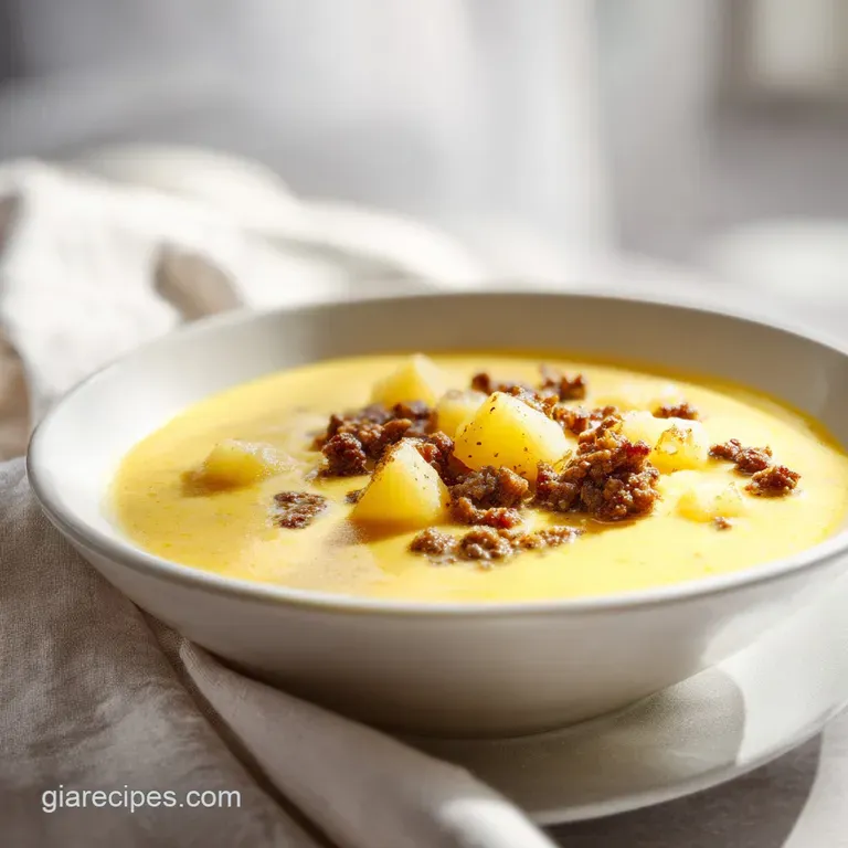 Creamy golden soup garnished with fresh green chives and cracked pepper in a white bowl on a wooden tabletop.