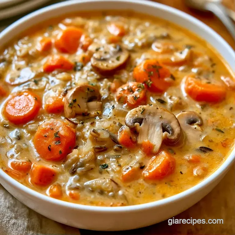 A steaming bowl of hearty vegetable soup served with a crusty slice of sourdough bread on a wooden table.