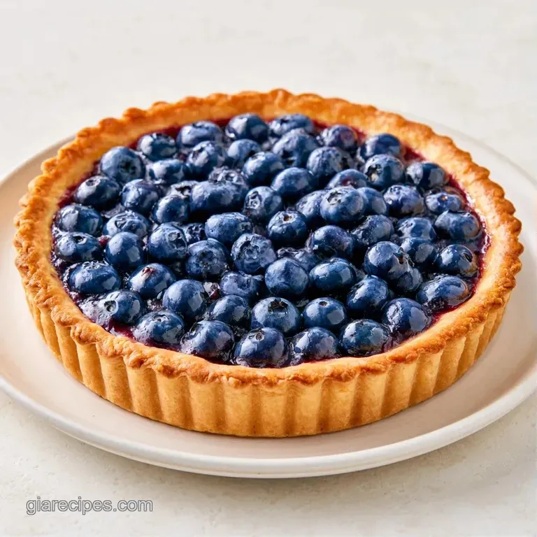 A slice of tart on a white plate with a dollop of whipped cream and a sprig of mint on a light marble surface.