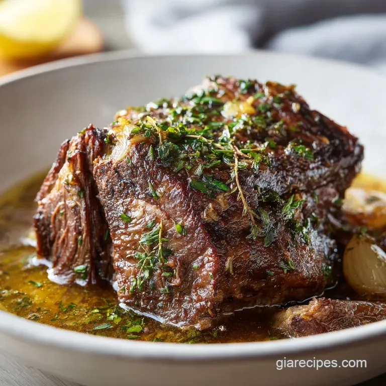 garlic herb crockpot beef pot roast - appetizing dish ready to serve