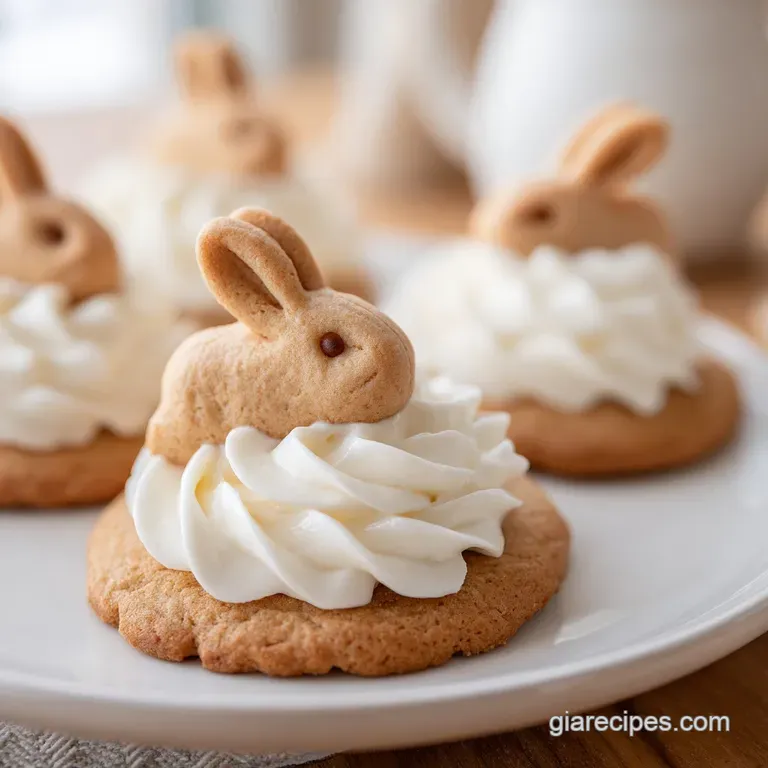 Pastel-hued bunny-shaped treats arranged on a wooden platter with sprigs of fresh mint and scattered flower petals.