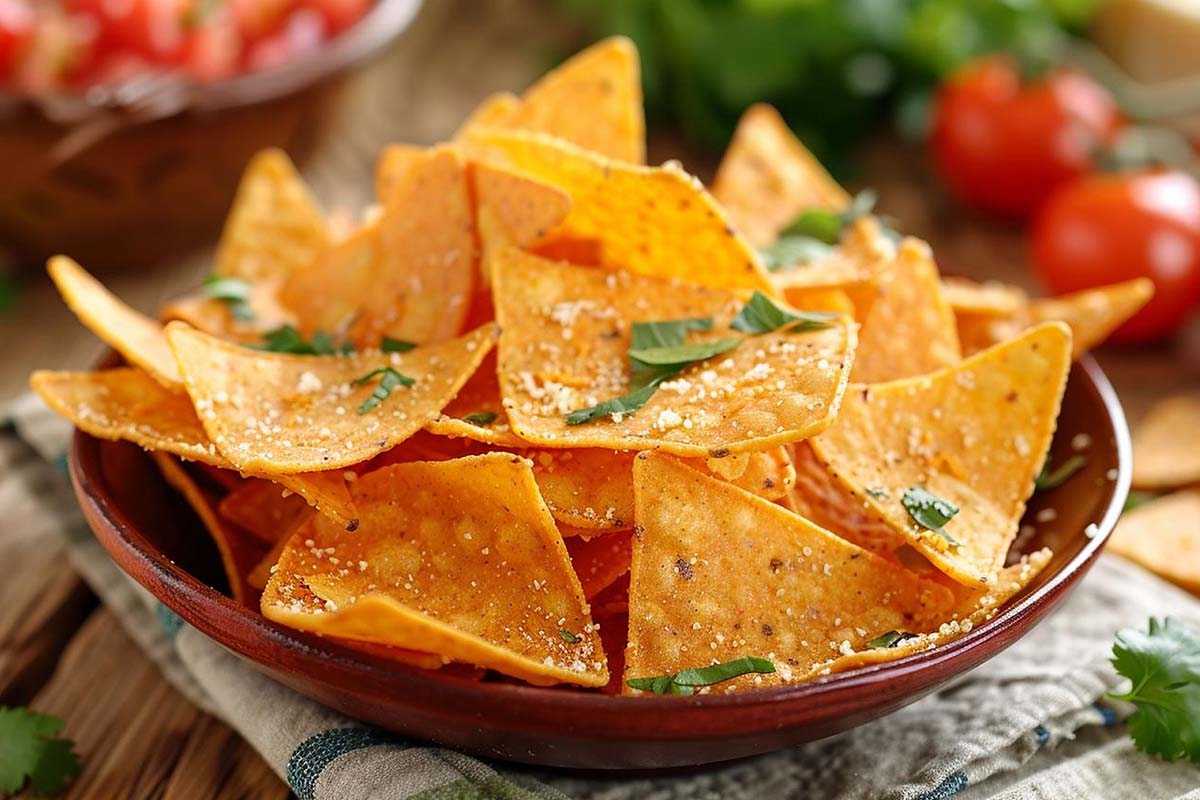 Low carb tortilla chips served with a side of guacamole