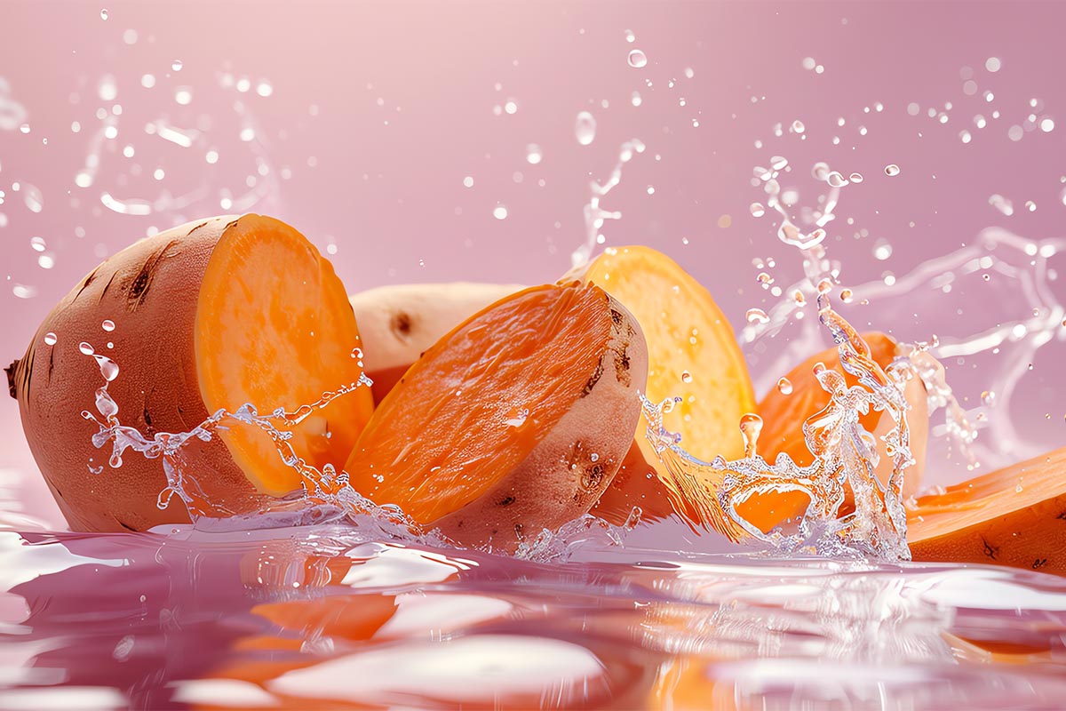 Sweet potato fries soaking in water before air frying