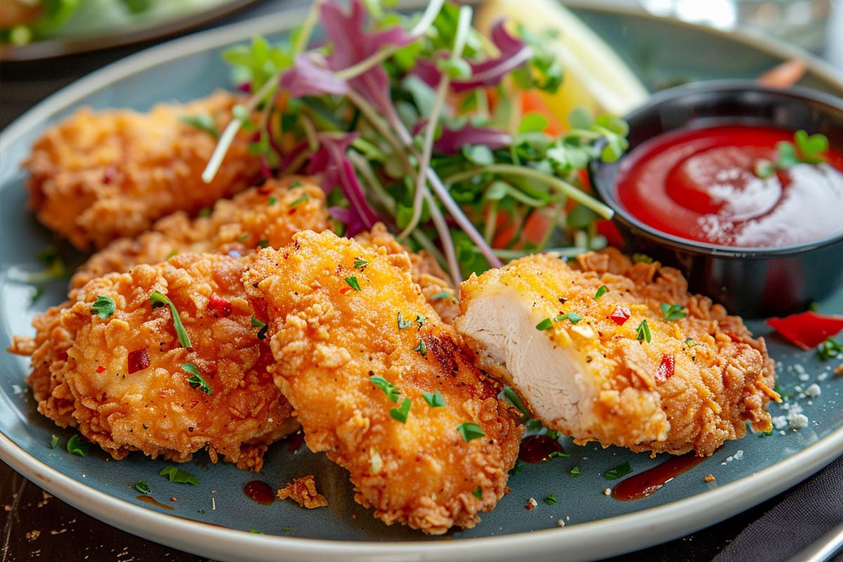 Sliced chicken breast cutlet on a cutting board ready to be cooked.