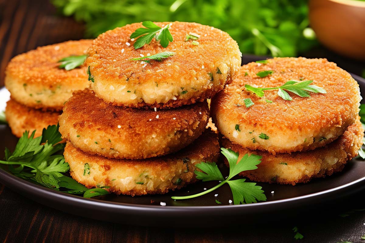 Golden crispy air fryer hash brown patties on a plate