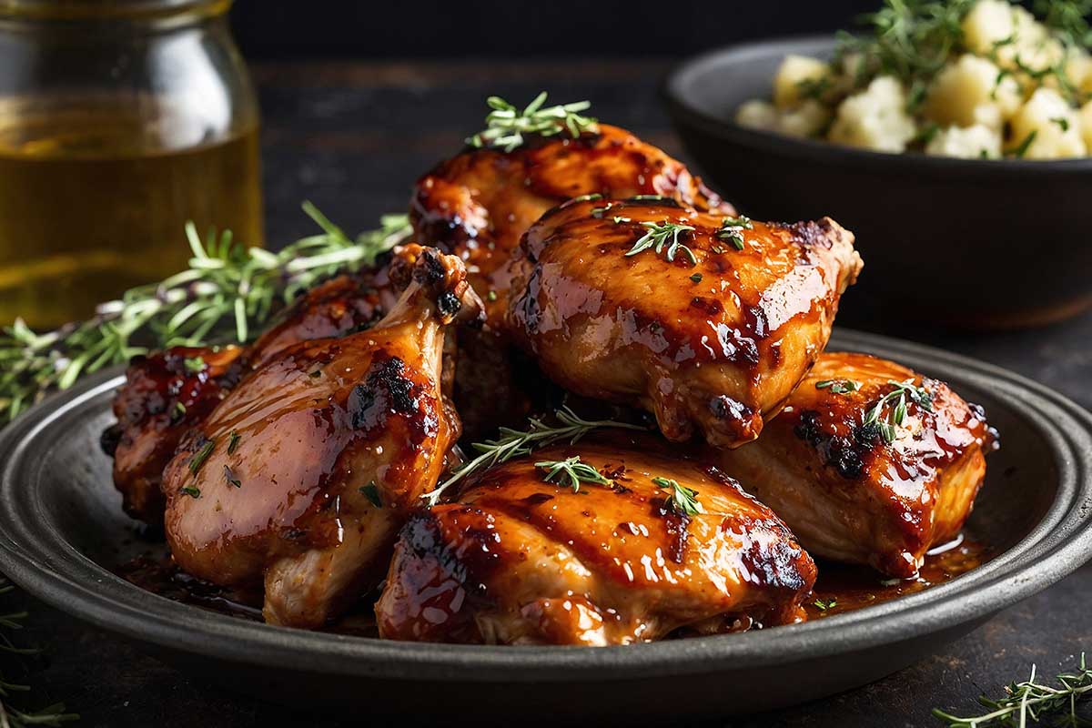 Smoking chicken thighs with crispy skin on a smoker grill