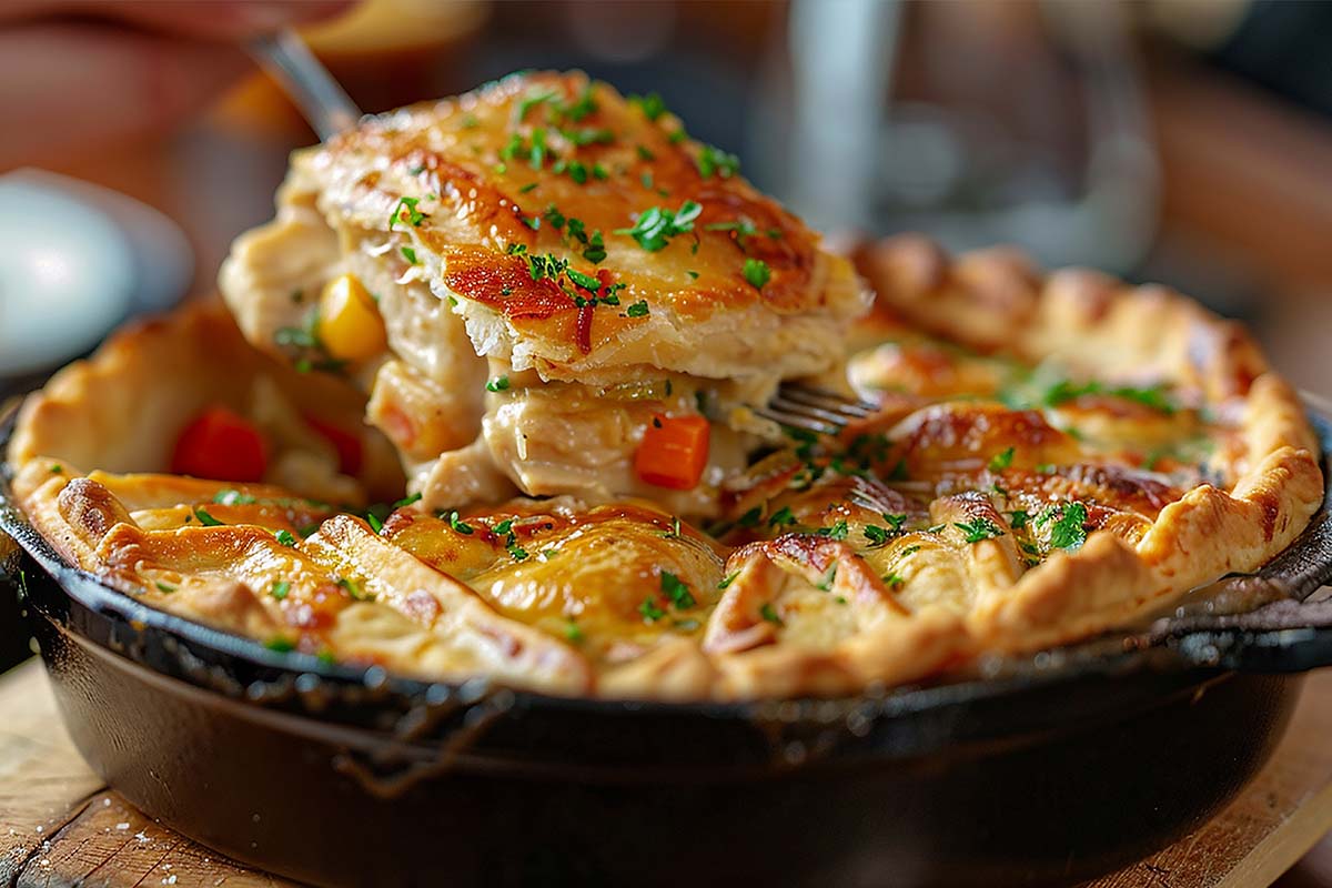 Chicken pot pie filling with vegetables in a creamy sauce