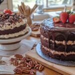 Chocolate cake next to a German chocolate cake with coconut-pecan frosting